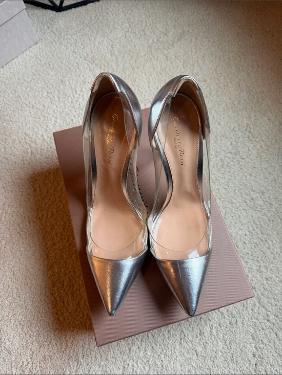 Gianvito Rossi Shoes - Gianvito Rossi Metallic Silver Pointed-Toe PVC D'Orsay Pumps